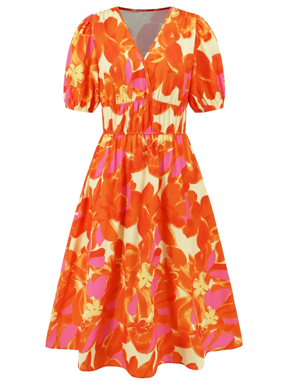 Ruched Printed Surplice Short Sleeve Dress - Fashorio