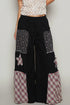 POL Drawstring Star Patch Contrast Wide Leg Pants Black - Fashorio
