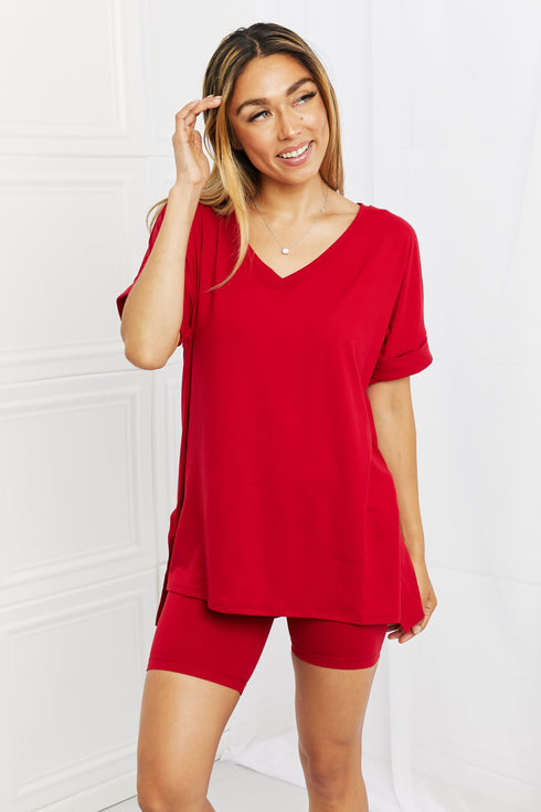 Zenana Full Size Quiet Moments Brushed Lounge Set in Burgundy - Fashorio