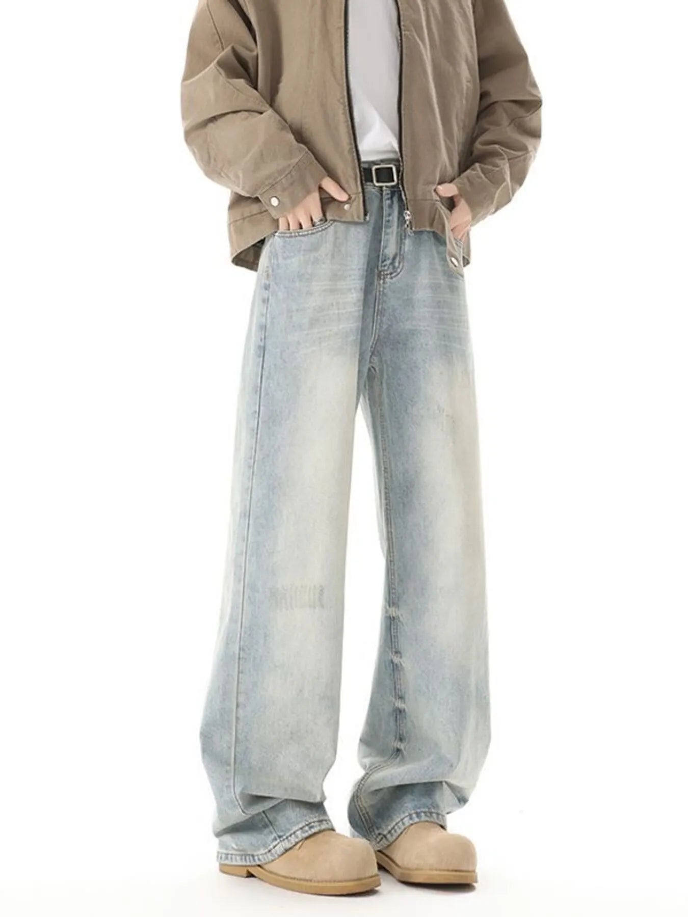 Men's High Waisted Washed Wide Leg Jeans - Fashorio