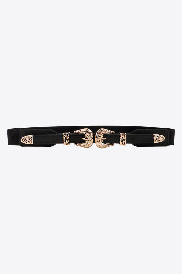 Double Buckle Elastic Belt Black One Size - Fashorio