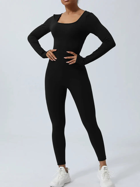 Twisted Backless Long Sleeve Jumpsuit Black - Fashorio
