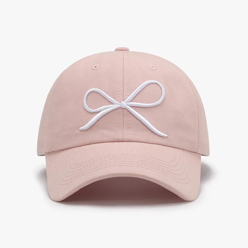 Bow Embroidered Cotton Baseball Cap Dusty Pink One Size - Fashorio