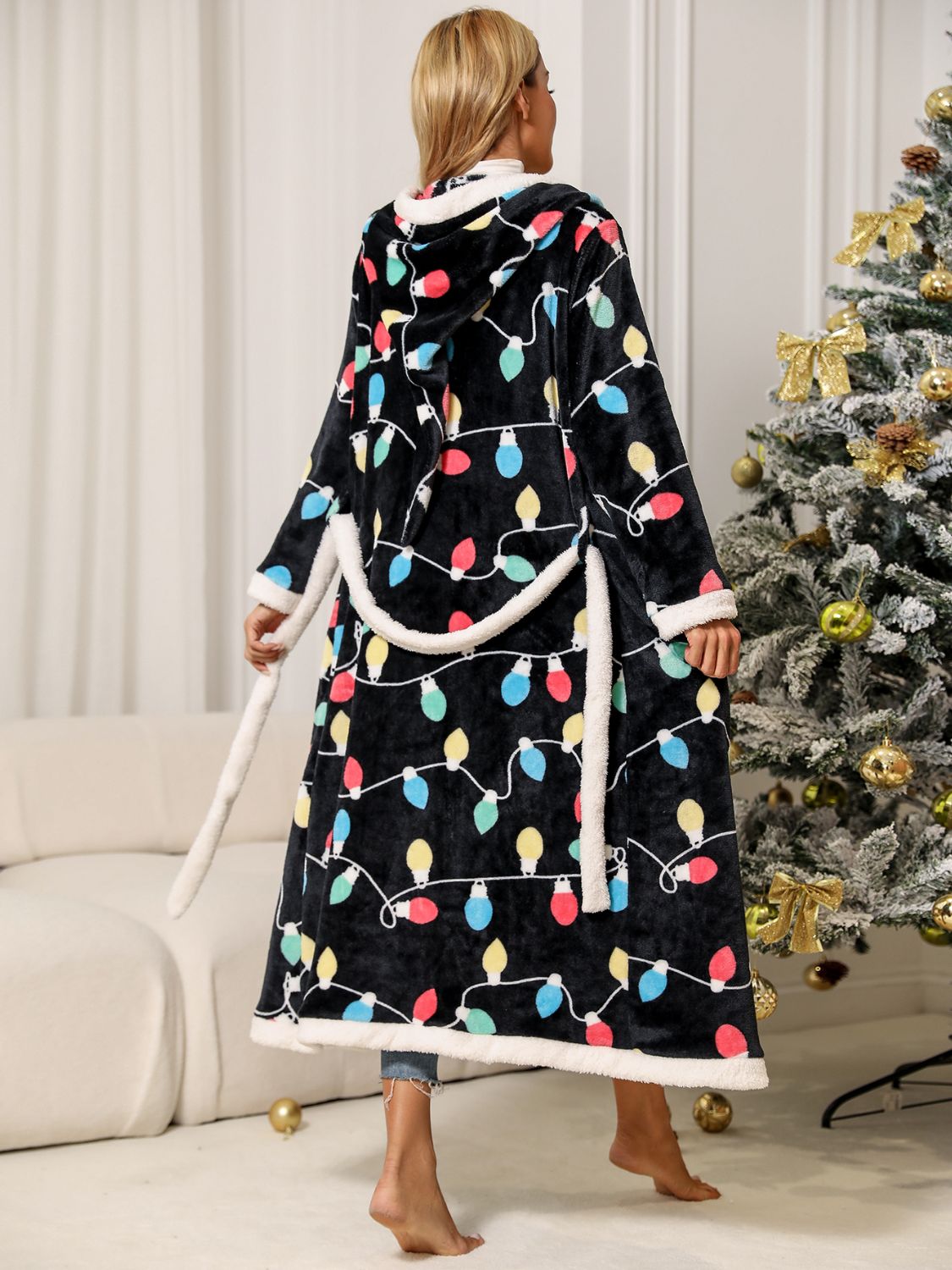 Tie Waist Hooded Robe - Fashorio