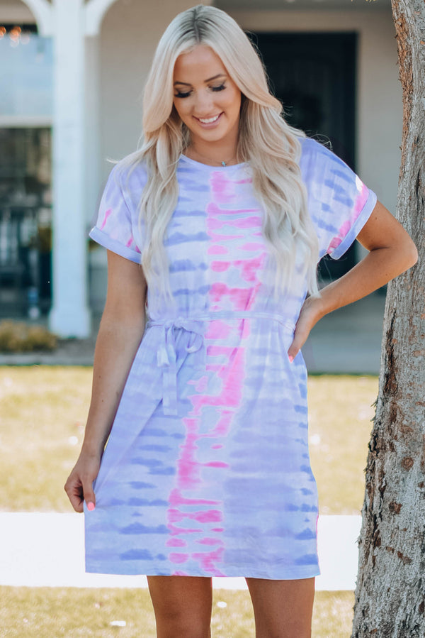 Women Tie-Dye Belted T-Shirt Dress Multi - Fashorio
