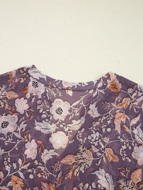 Floral Print Tie Neck Blouse - Fashorio