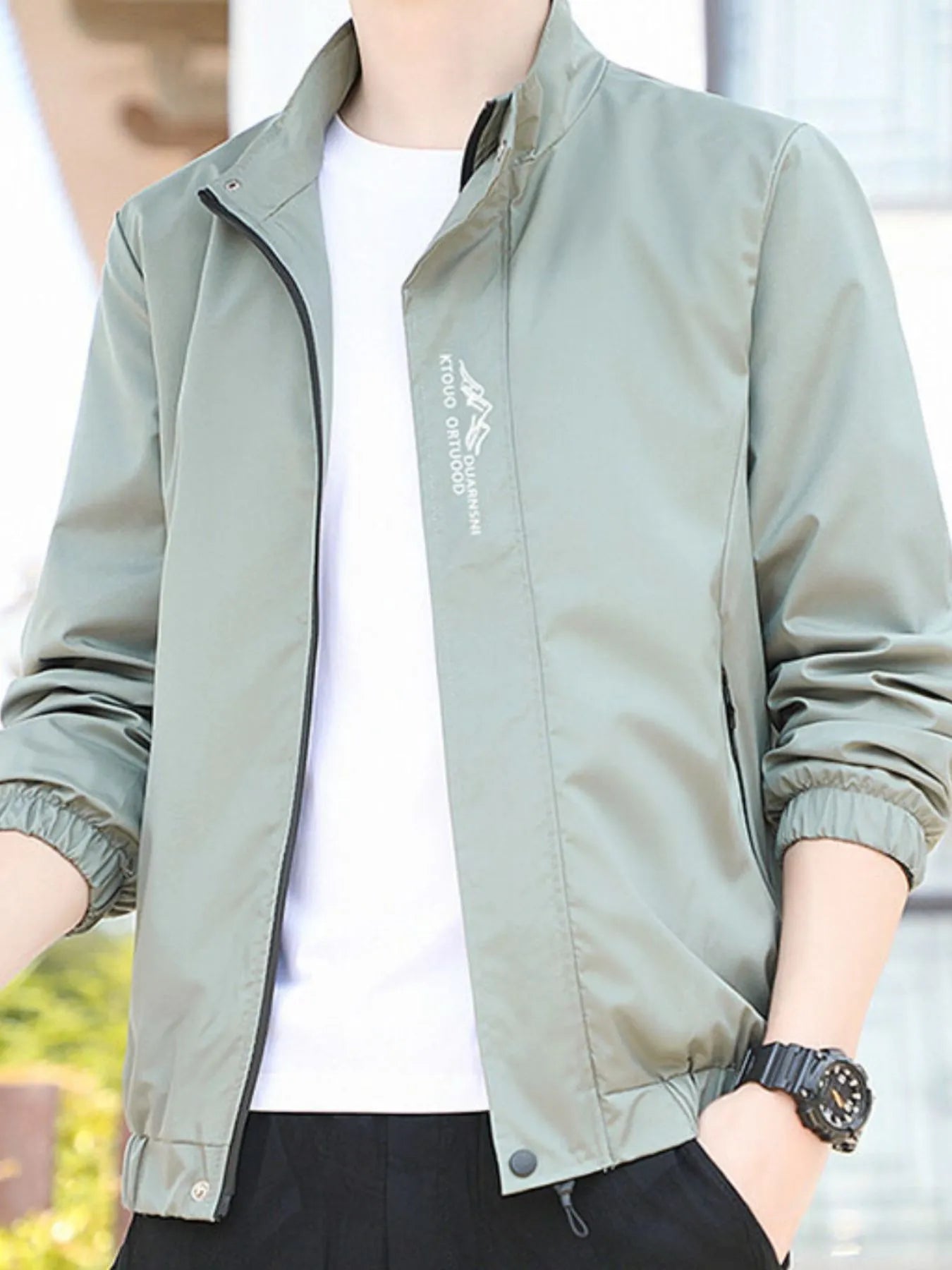 Men's Plus Size Zip Up Long Sleeve Jacket Green - Fashorio