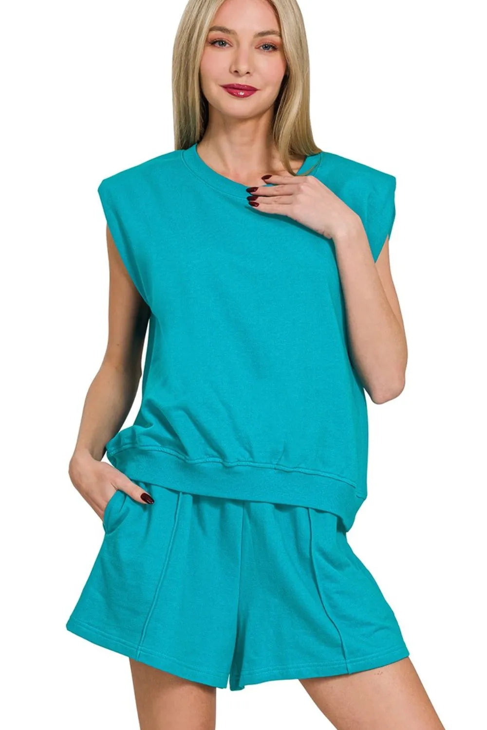 Zenana French Terry Sleeveless Top & Shorts Set - Fashorio
