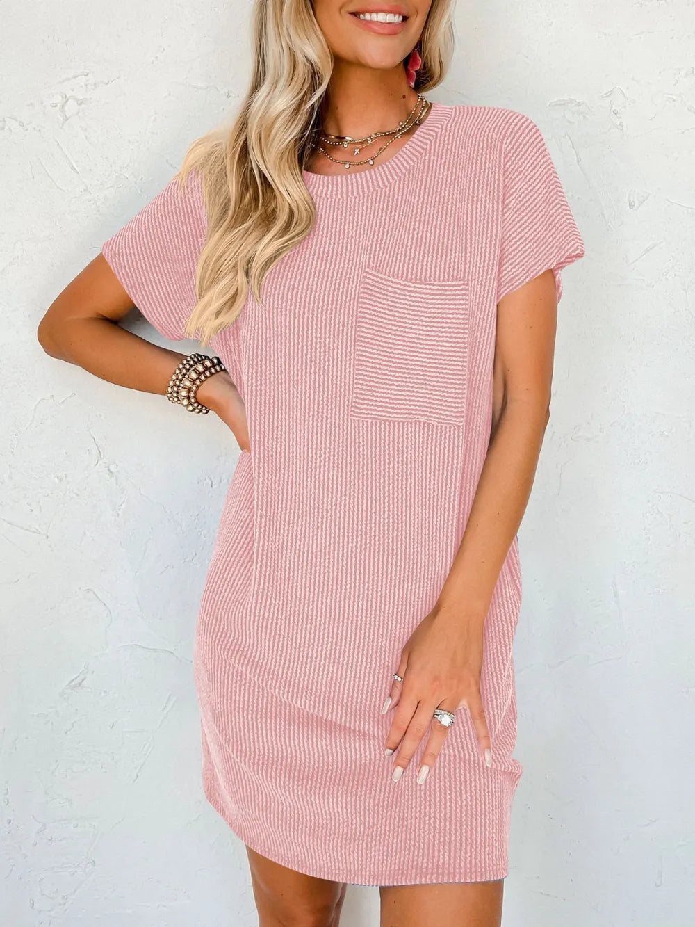 Lovelet Round Neck Mini Dress – Short Sleeve Everyday Style - Fashorio