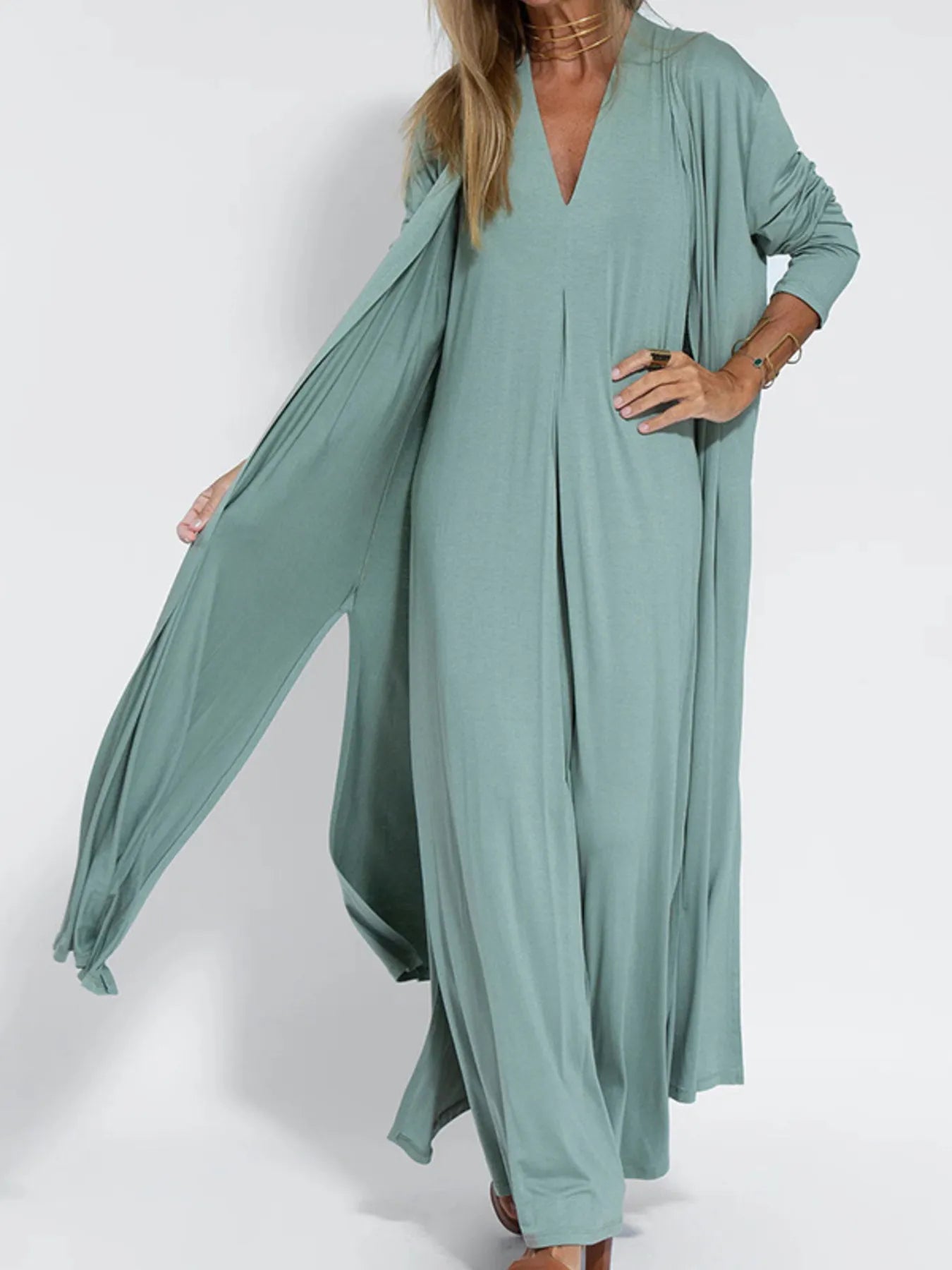 Full Size Open Front Side Slit Longline Cardigan Plus Size - Fashorio