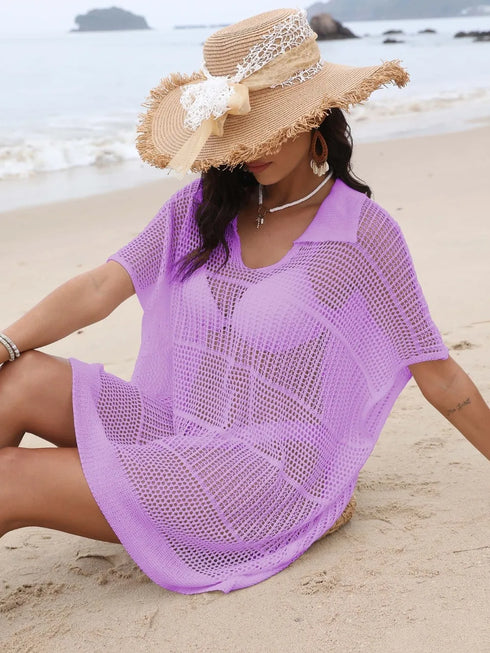 Hollow Out Collared Neck Cover-Up - Fashorio