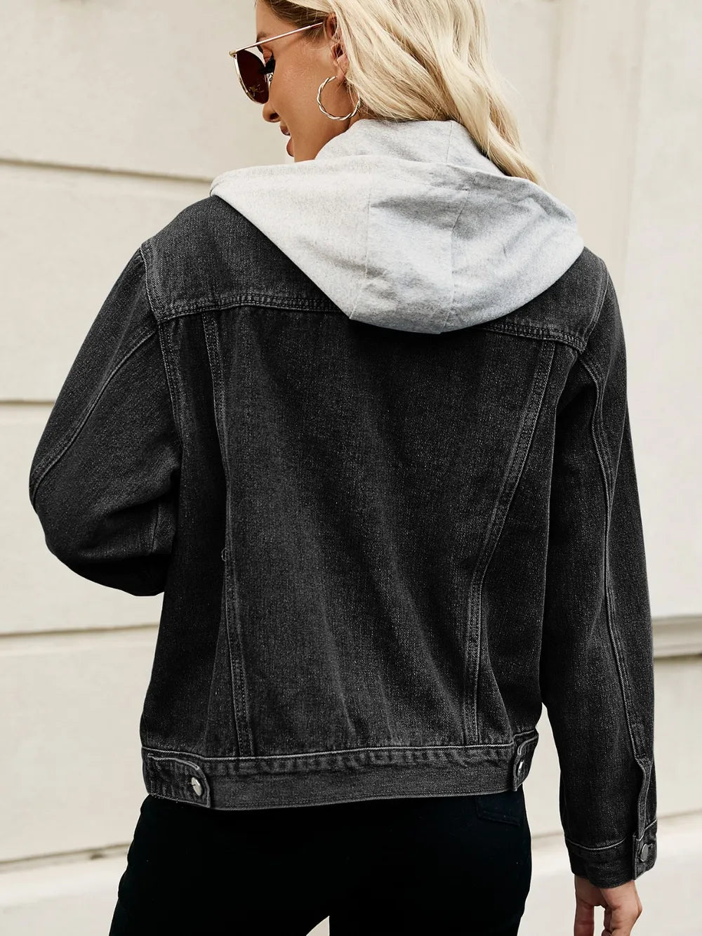 Drawstring Hooded Button Up Denim Jacket - Fashorio