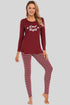Graphic Round Neck Top and Striped Pants Set Wine - Fashorio