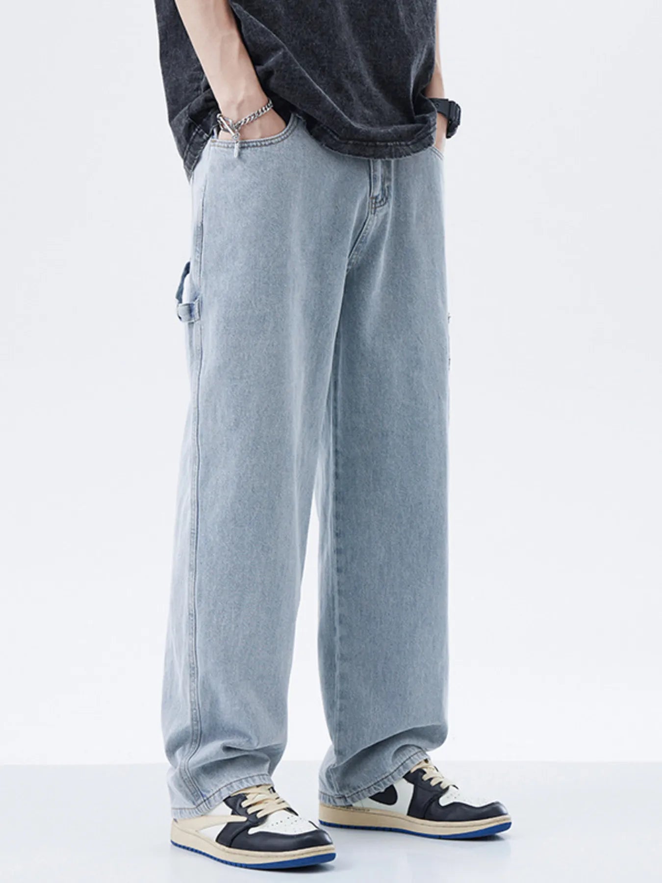 Men's Full Size Washed Wide Leg Jeans Plus Size - Fashorio