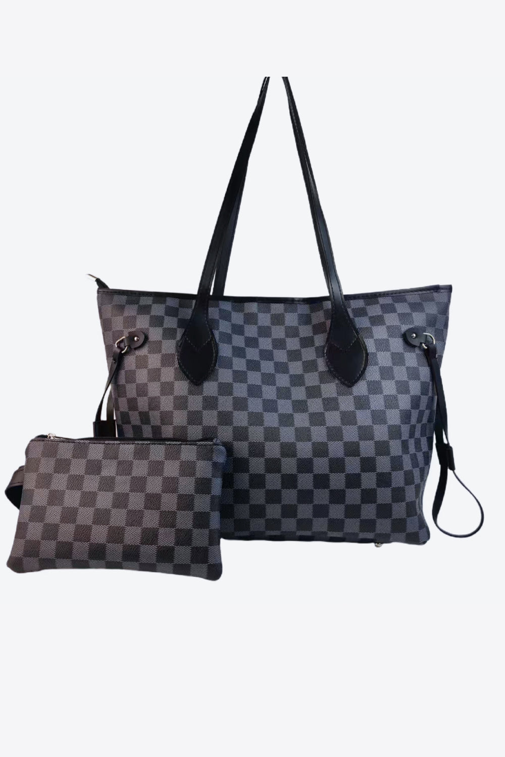 Checkered PVC Two-Piece Bag Set Cloudy Blue One Size - Fashorio