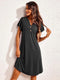 Notched Short Sleeve Lounge Dress Black - Fashorio