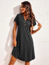 Notched Short Sleeve Lounge Dress Black - Fashorio