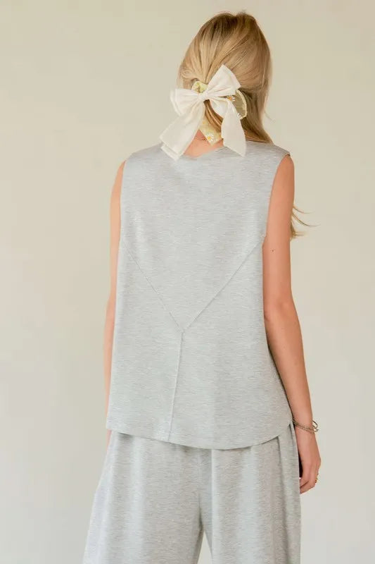 Davi & Dani Drawstring Hem Round Neck Tank and Pants Set - Fashorio