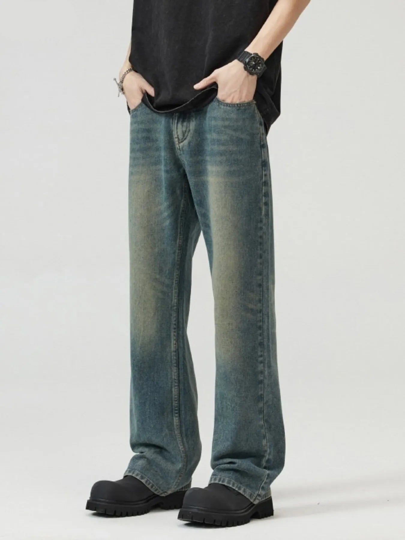 Men's Full Size Washed Straight Leg Jeans Plus Size - Fashorio