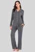 Collared Neck Long Sleeve Loungewear Set with Pockets Charcoal - Fashorio