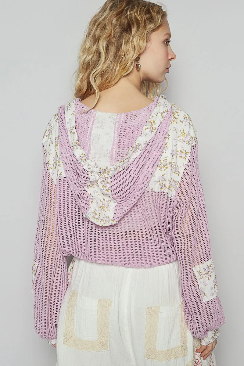 POL Vintage Washed Crochet Hoodie Jacket With Patchwork - Fashorio