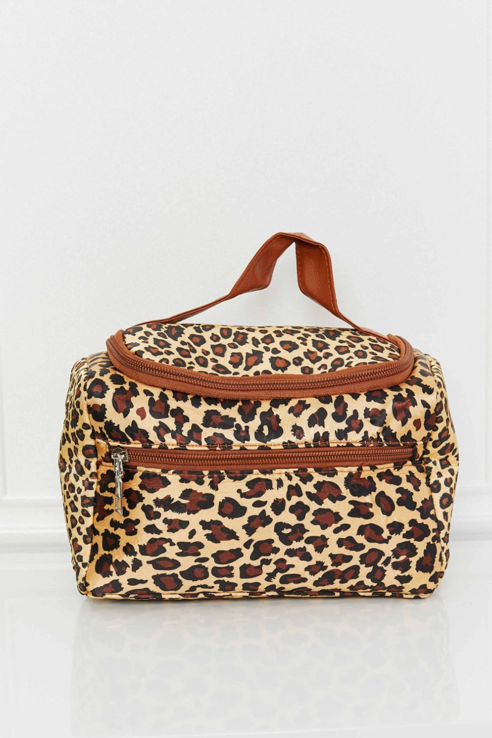 Printed Makeup Bag with Strap Leopard One Size - Fashorio