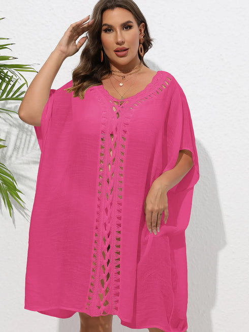 Crochet Trim V-Neck Beach Cover Up Dress - Fashorio