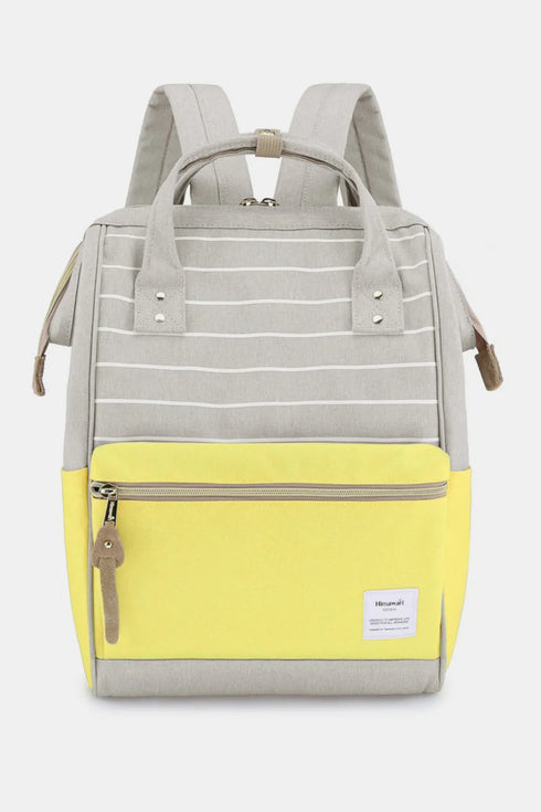 Himawari Waterproof Canvas Backpack Bag with Side Pockets Grey Yellow Stripe One Size - Fashorio