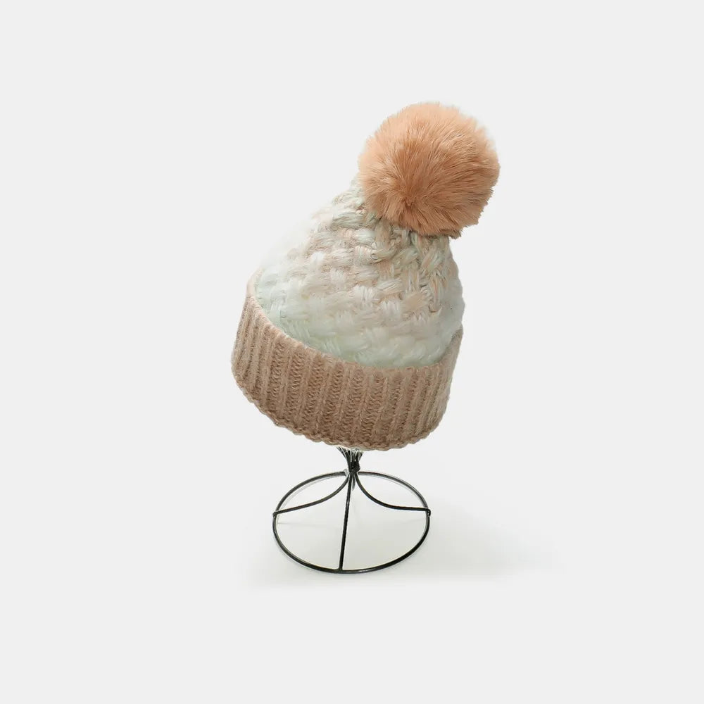 Gradient Knit Hat with Pompom Camel One Size - Fashorio