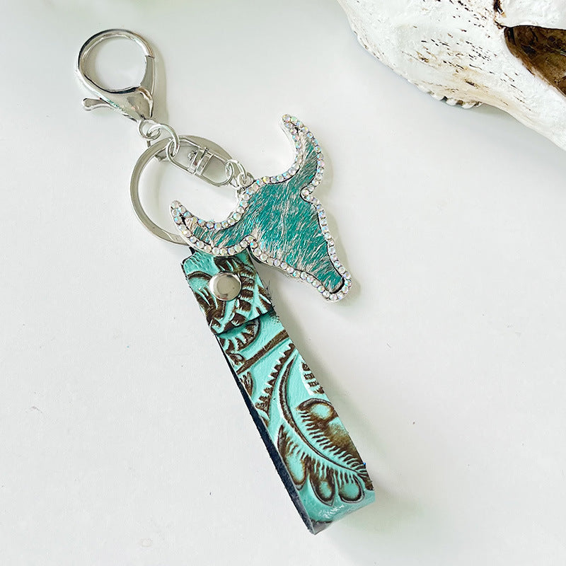 Rhinestone Bull Keychain Style G One Size - Fashorio