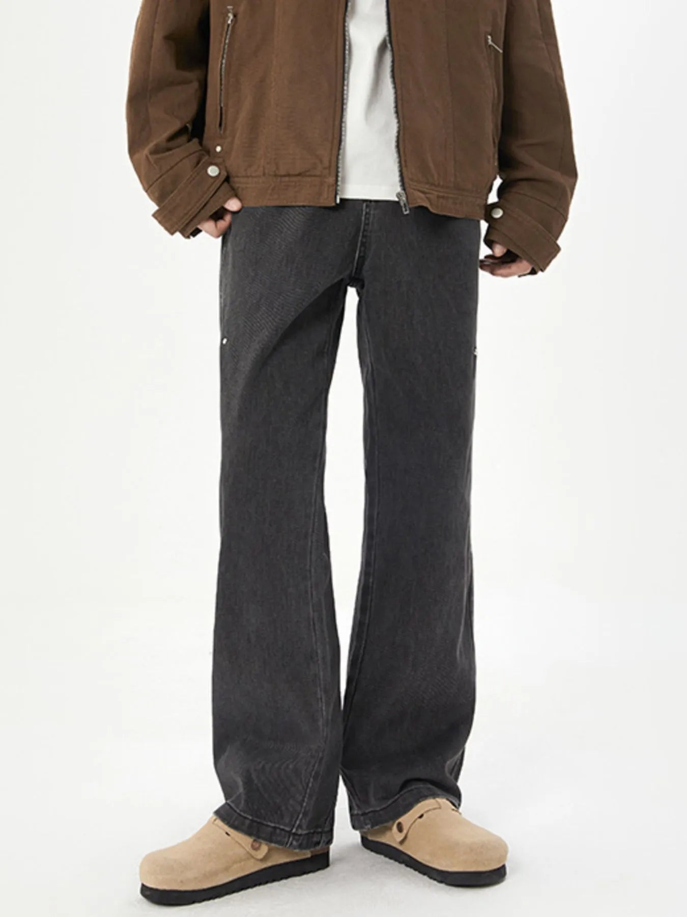Men's Full Size Washed Straight Leg Jeans Plus Size Dark Gray - Fashorio