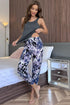 Scoop Neck Tank and Floral Cropped Pants Lounge Set Grey - Fashorio