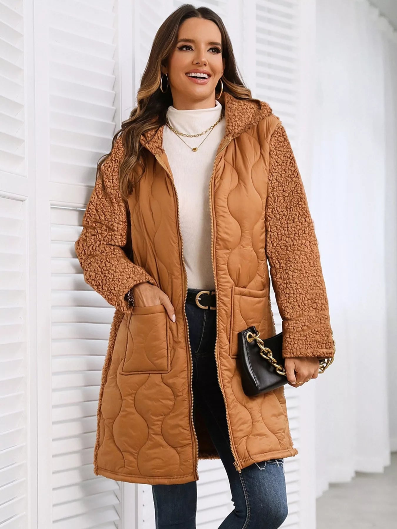 Zip Up Long Sleeve Hooded Outerwear - Fashorio