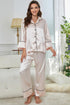 Contrast Piping Button-Up Top and Pants Pajama Set Beige - Fashorio
