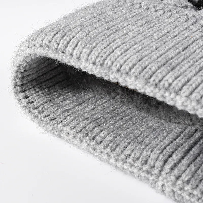 Striped Contrast Knit Hat with Pom-pom - Fashorio