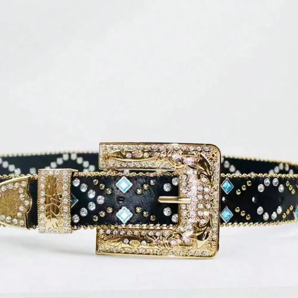 Rhinestone PU Leather Belt - Fashorio