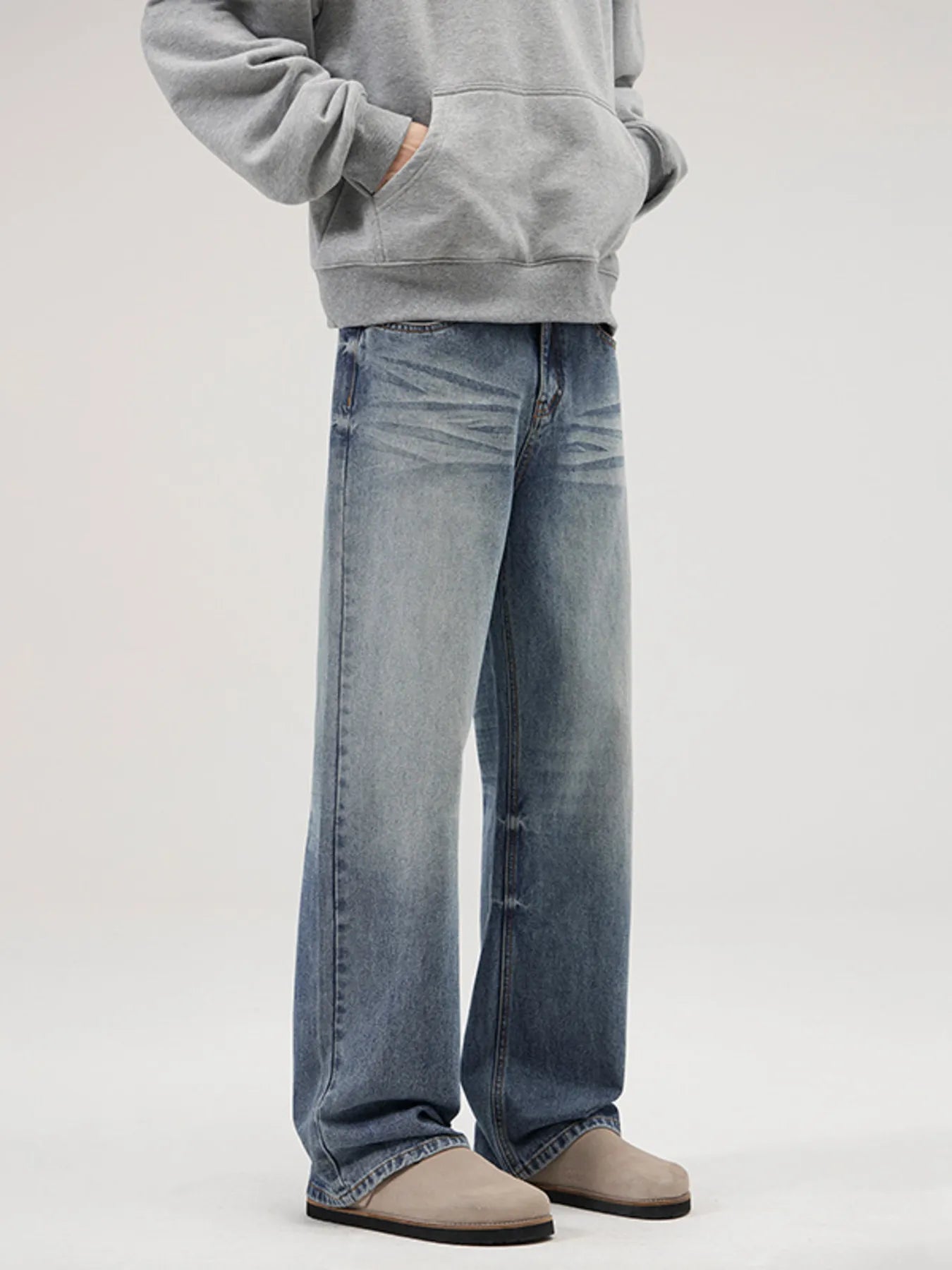 Men's Full Size Vintage Washed Wide Leg Relaxed Fit Jeans Plus Size - Fashorio