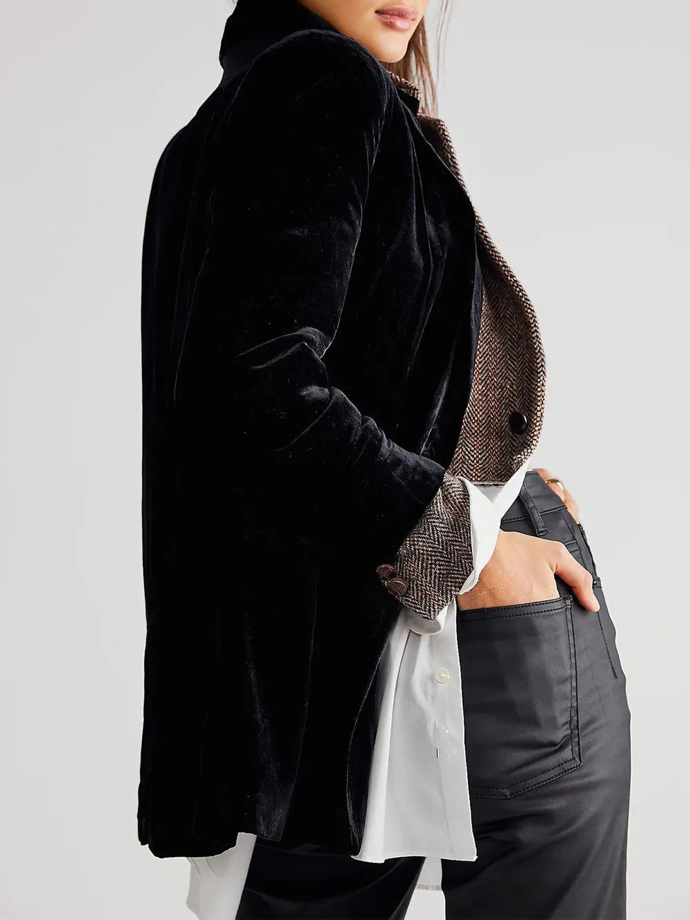 Lapel Collar Long Sleeve Blazer with Pockets - Fashorio