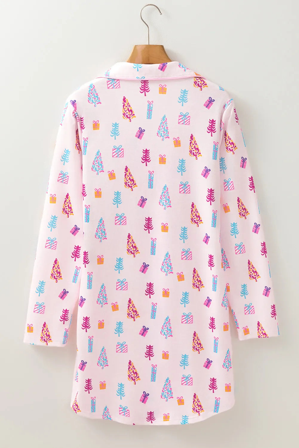 Printed Collared Neck Long Sleeve Lounge Dress - Fashorio