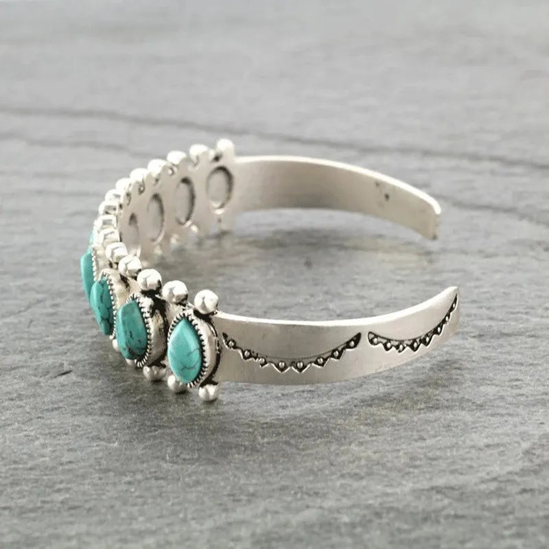 Artificial Turquoise Alloy Open Bracelet - Fashorio