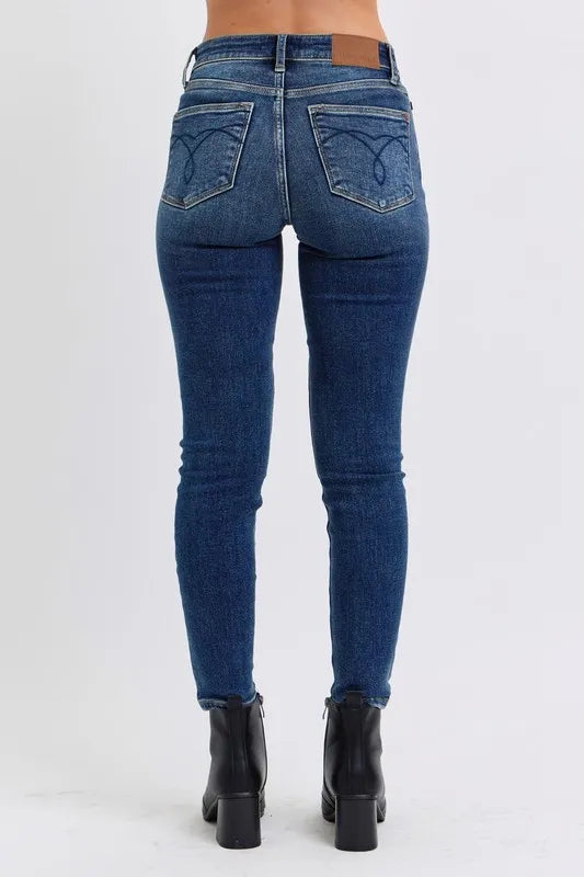 Judy Blue Full Size Run Mid-Rise Waist Skinny Jeans with Thermal Lining - Fashorio