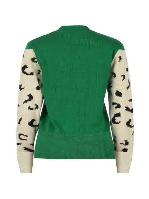 Leopard Round Neck Sweater - Fashorio