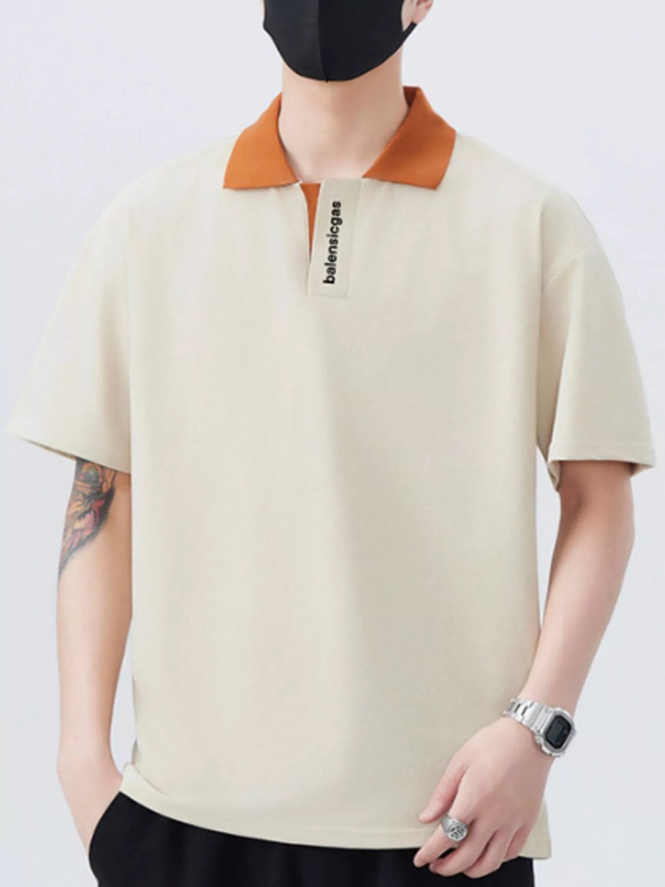 Men's Plus Size Contrast Collar Short Sleeve Polo - Fashorio