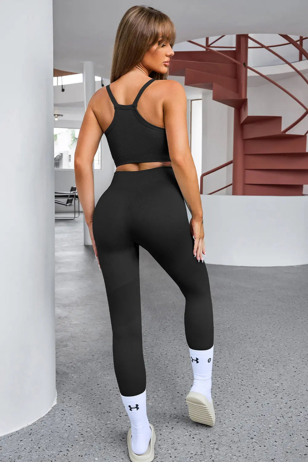 Tank Cropped Active Top and Pants Set - Fashorio