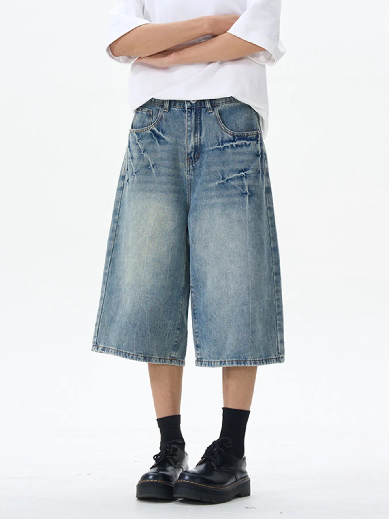 Men's High-Waisted Wide Leg Denim Shorts - Fashorio