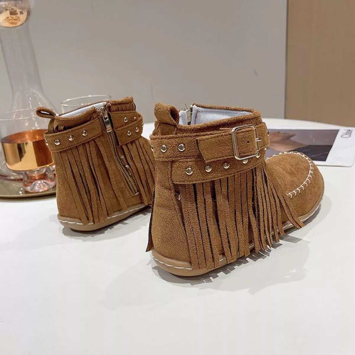Fringe Round Toe Boots - Fashorio
