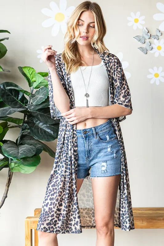 Heimish Full Size Leopard Open Front Cardigan Plus Size - Fashorio