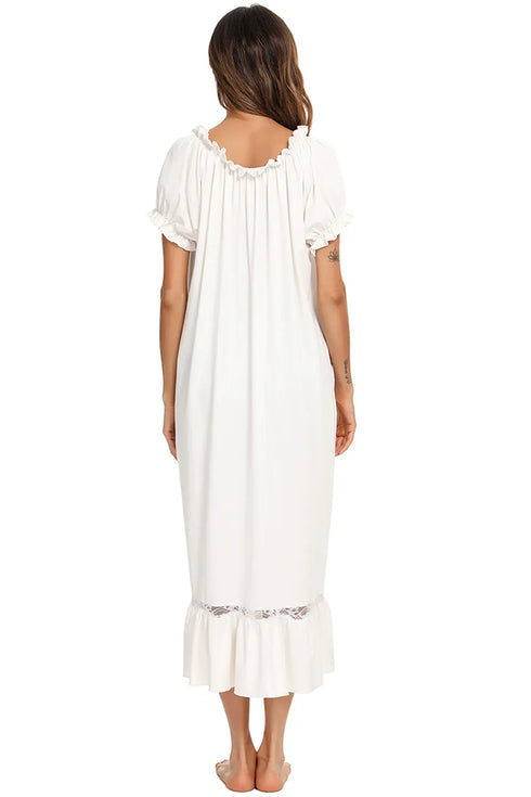 Lace Detail Short Sleeve Lounge Dress - Fashorio