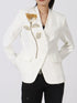 Flower Button Front Long Sleeve Blazer White - Fashorio