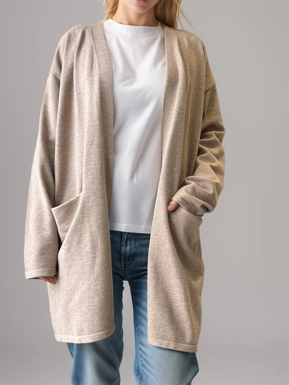Open Front Long Sleeve Cardigan with Pockets - Fashorio